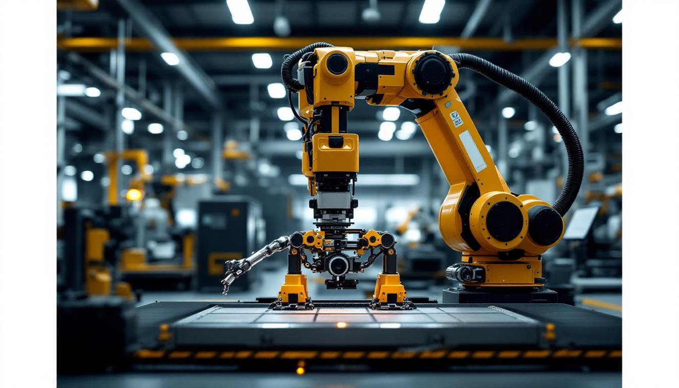 A photograph of a sleek industrial robotic arm in action