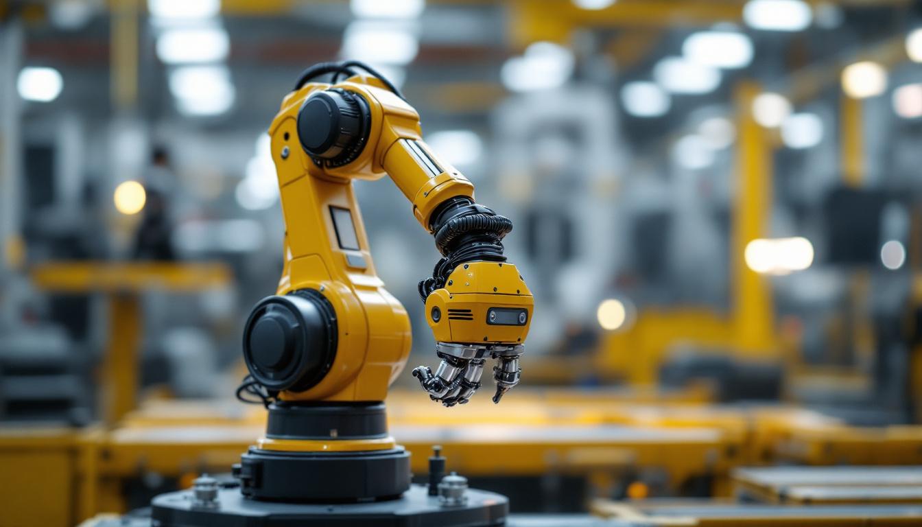 A photograph of a sleek industrial robotic arm in action