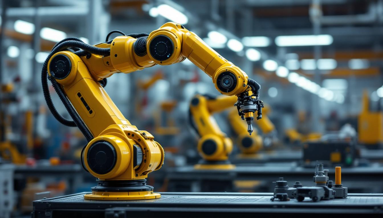 A photograph of a sleek industrial robotic arm in action