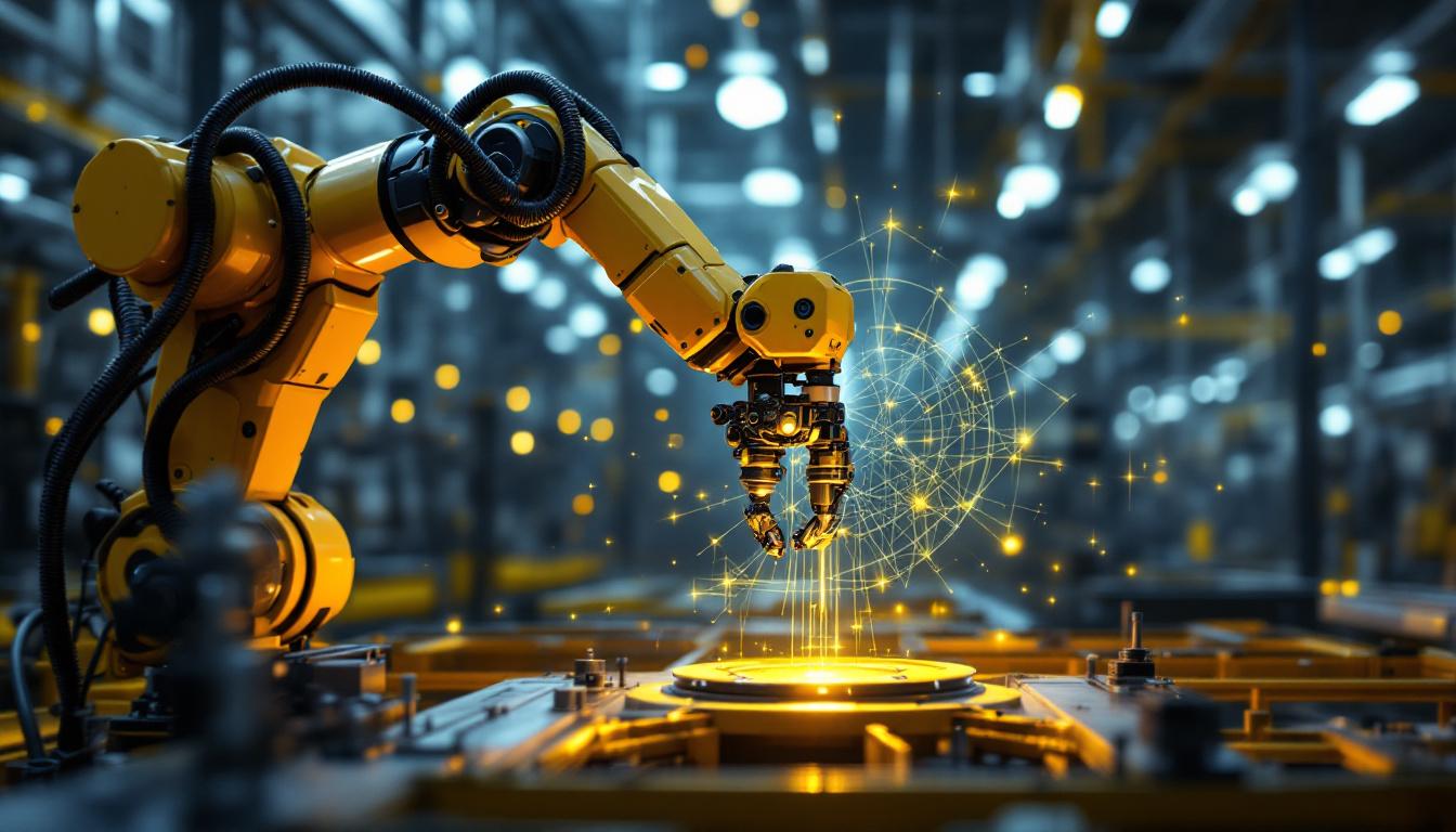 A photograph of a sleek industrial robotic arm equipped with a lidar sensor in action