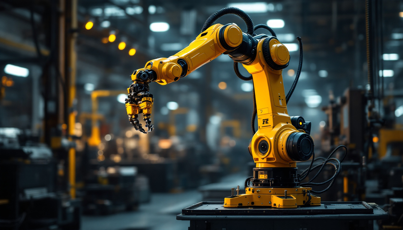 A photograph of a sleek industrial robotic arm in action