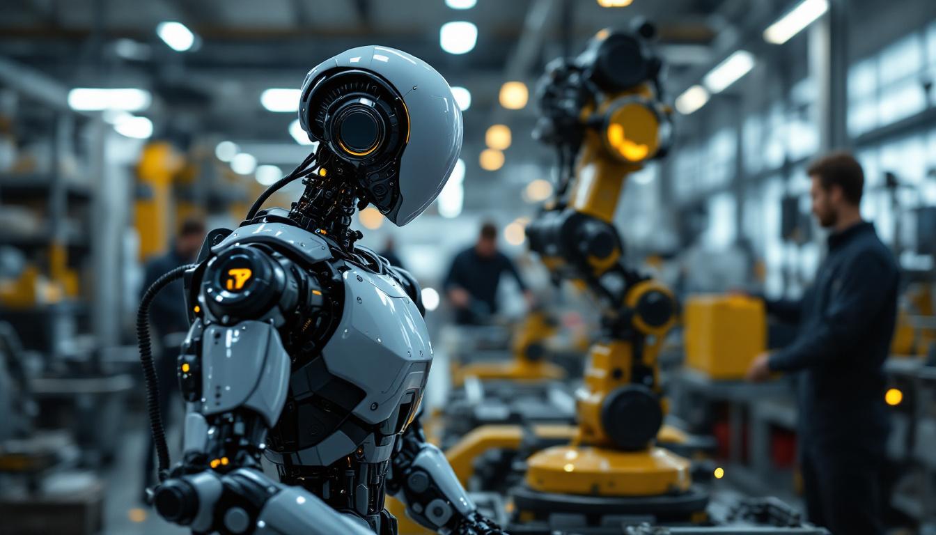A photograph of a sleek industrial robot