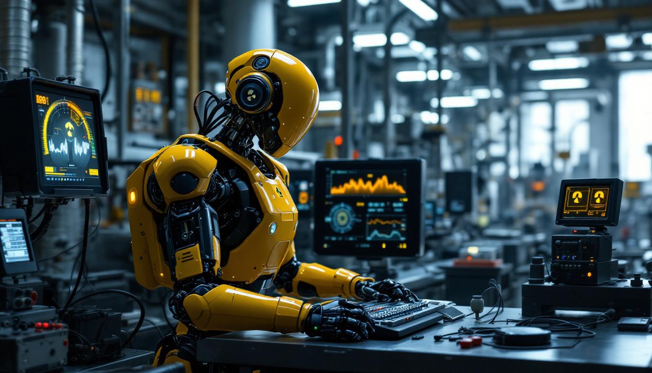 A photograph of capture a photograph of an industrial robot working in a controlled environment