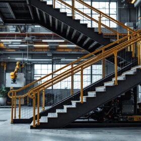 A photograph of a striking industrial staircase