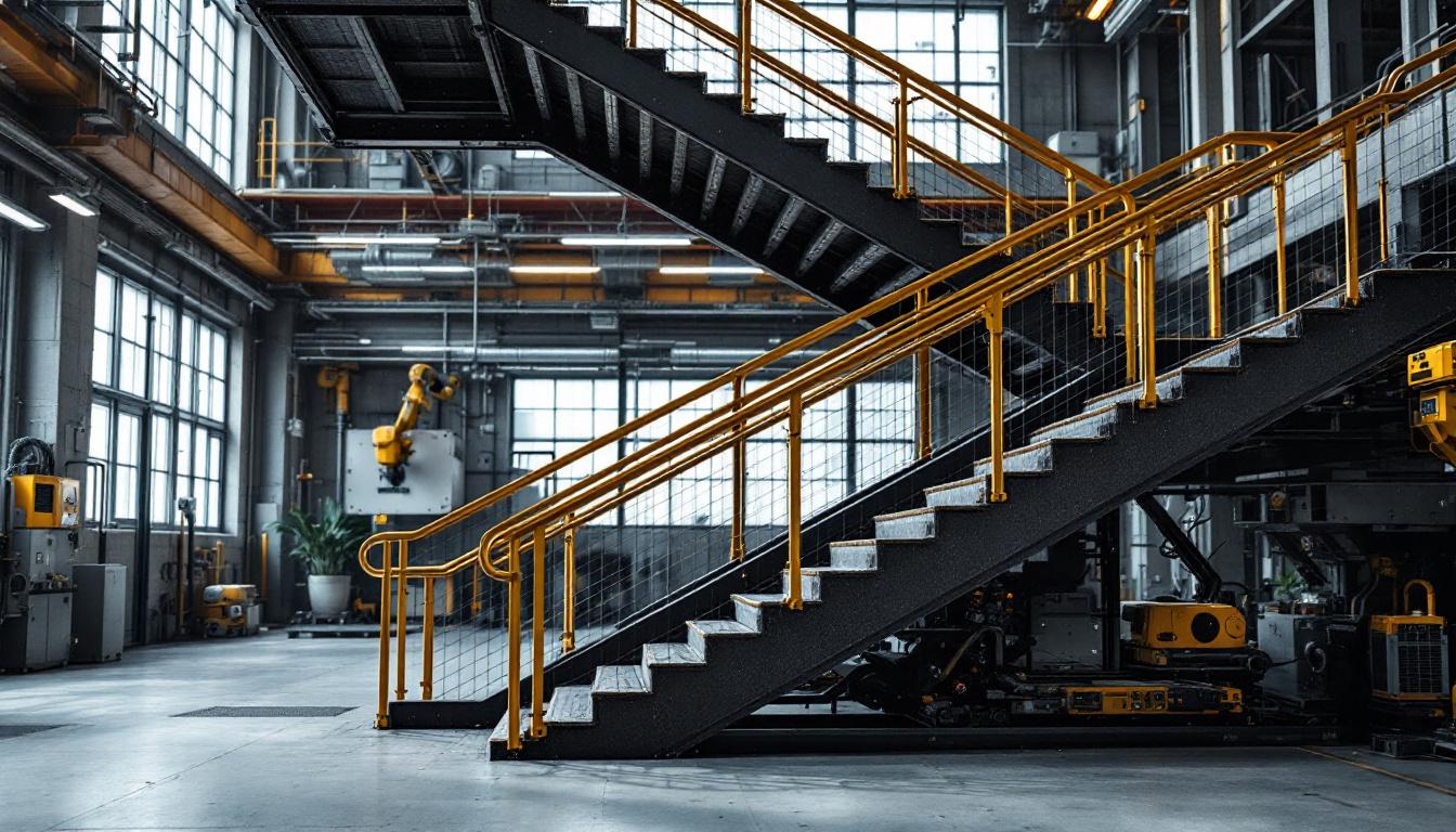 A photograph of a striking industrial staircase