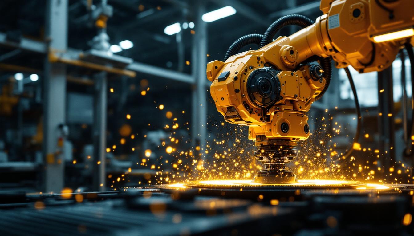 A photograph of a dynamic industrial robot in action