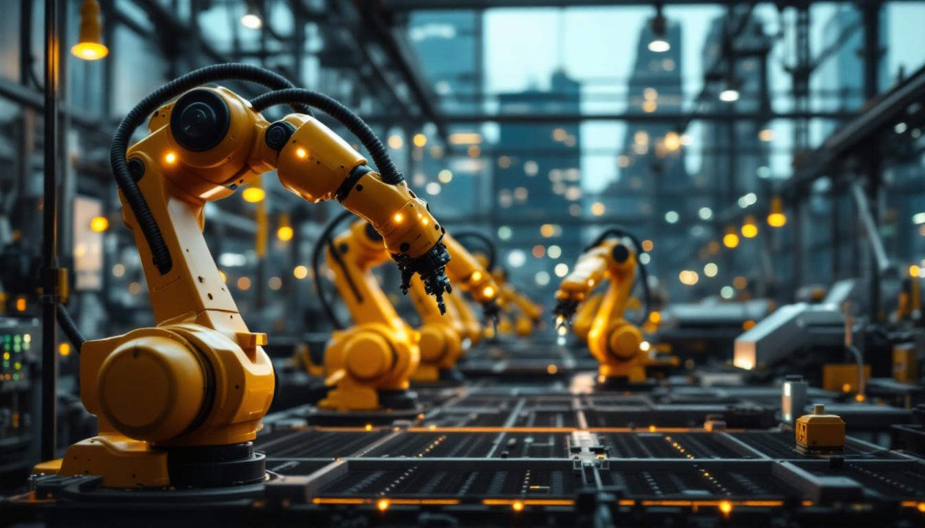 A photograph of capture a photograph of a bustling boston industrial environment