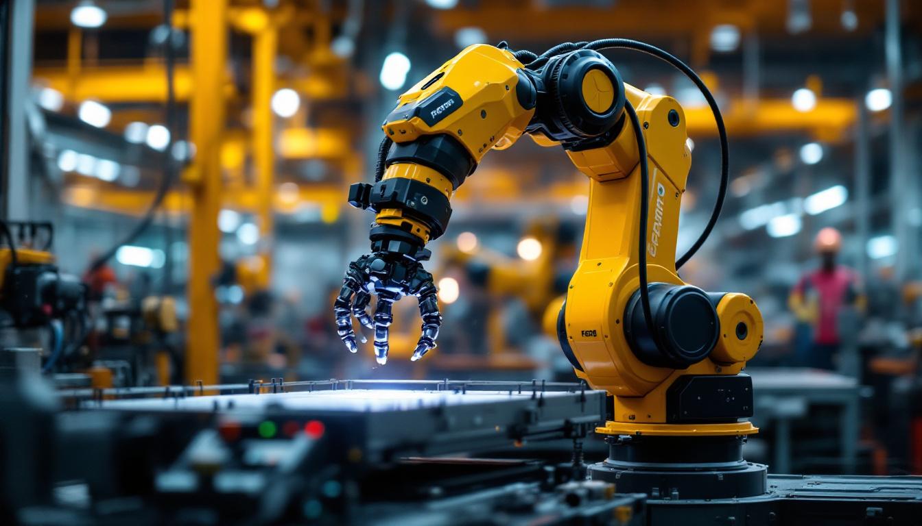A photograph of a sleek industrial robotic arm in action
