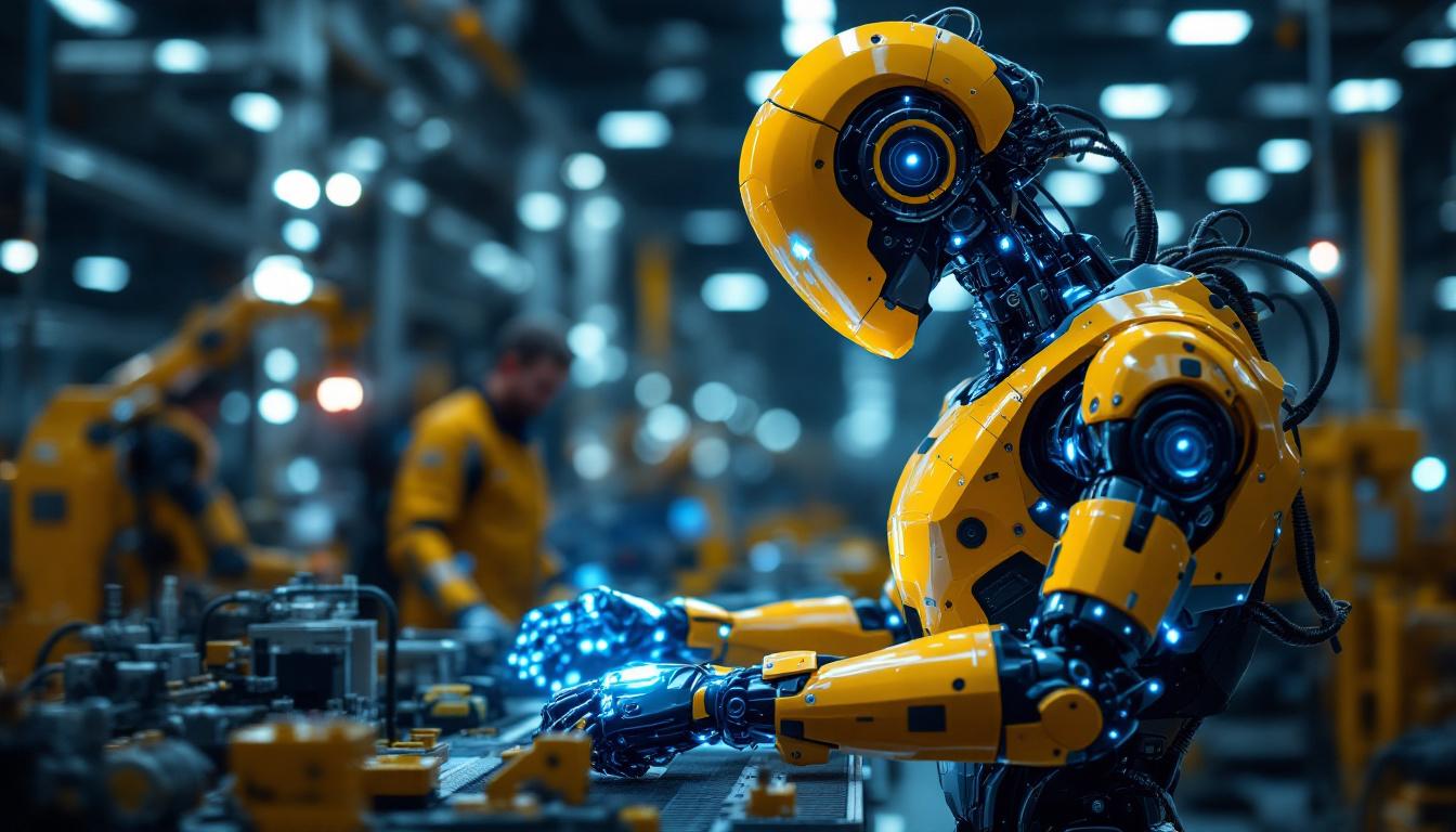 A photograph of a sleek industrial robot in action