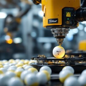 A photograph of a high-tech industrial robotic arm in action