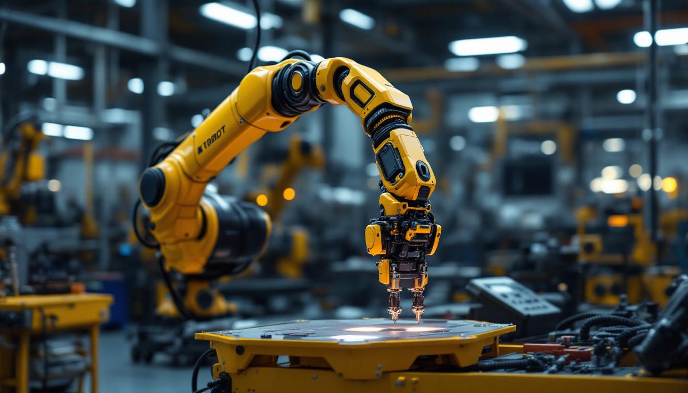 A photograph of a sleek industrial robotic arm in action