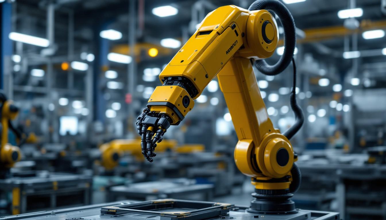 A photograph of a sleek industrial robotic arm in action