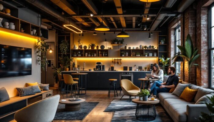 A photograph of a vibrant co-living space in boston