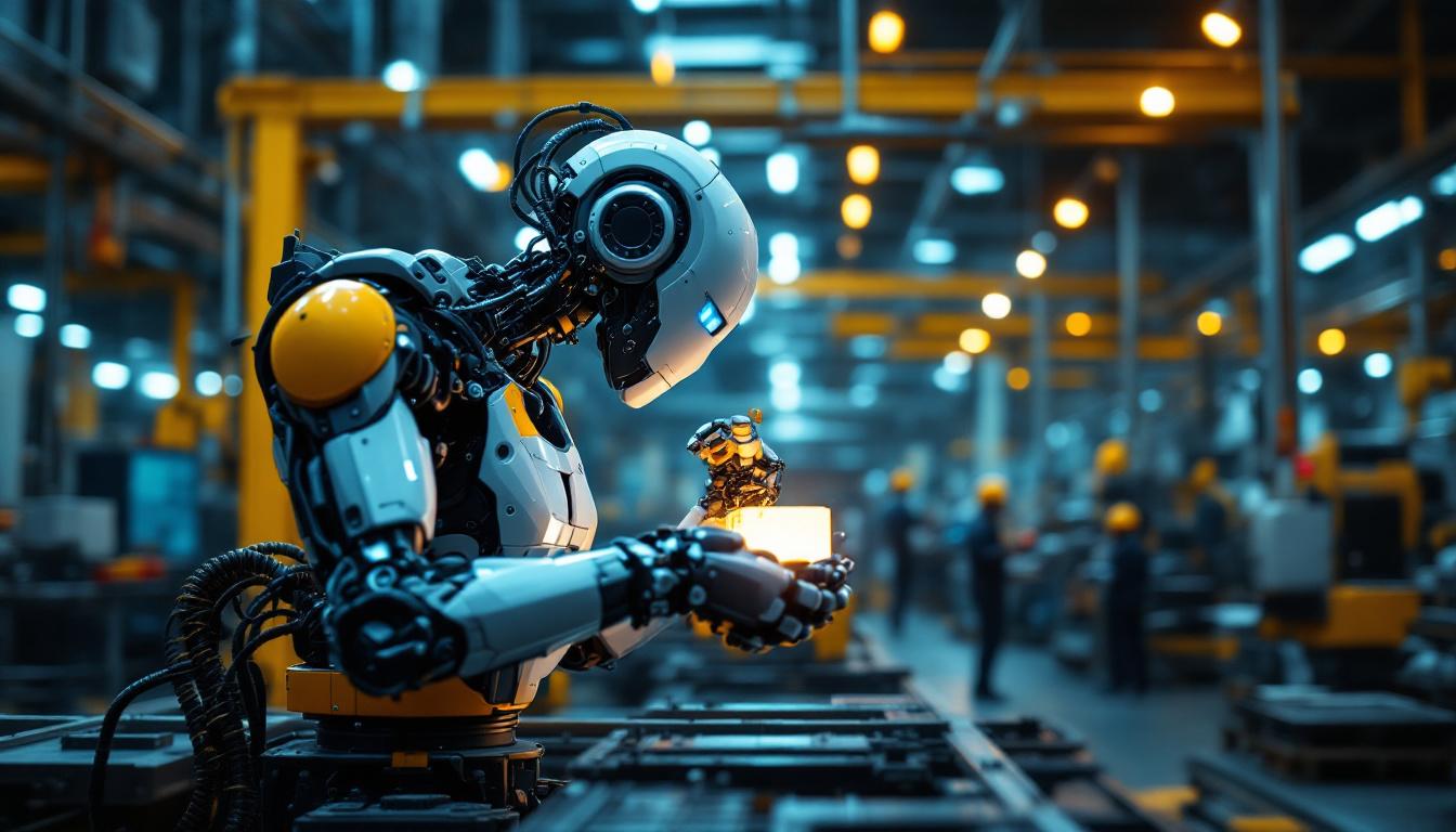 A photograph of a dynamic industrial robot in action