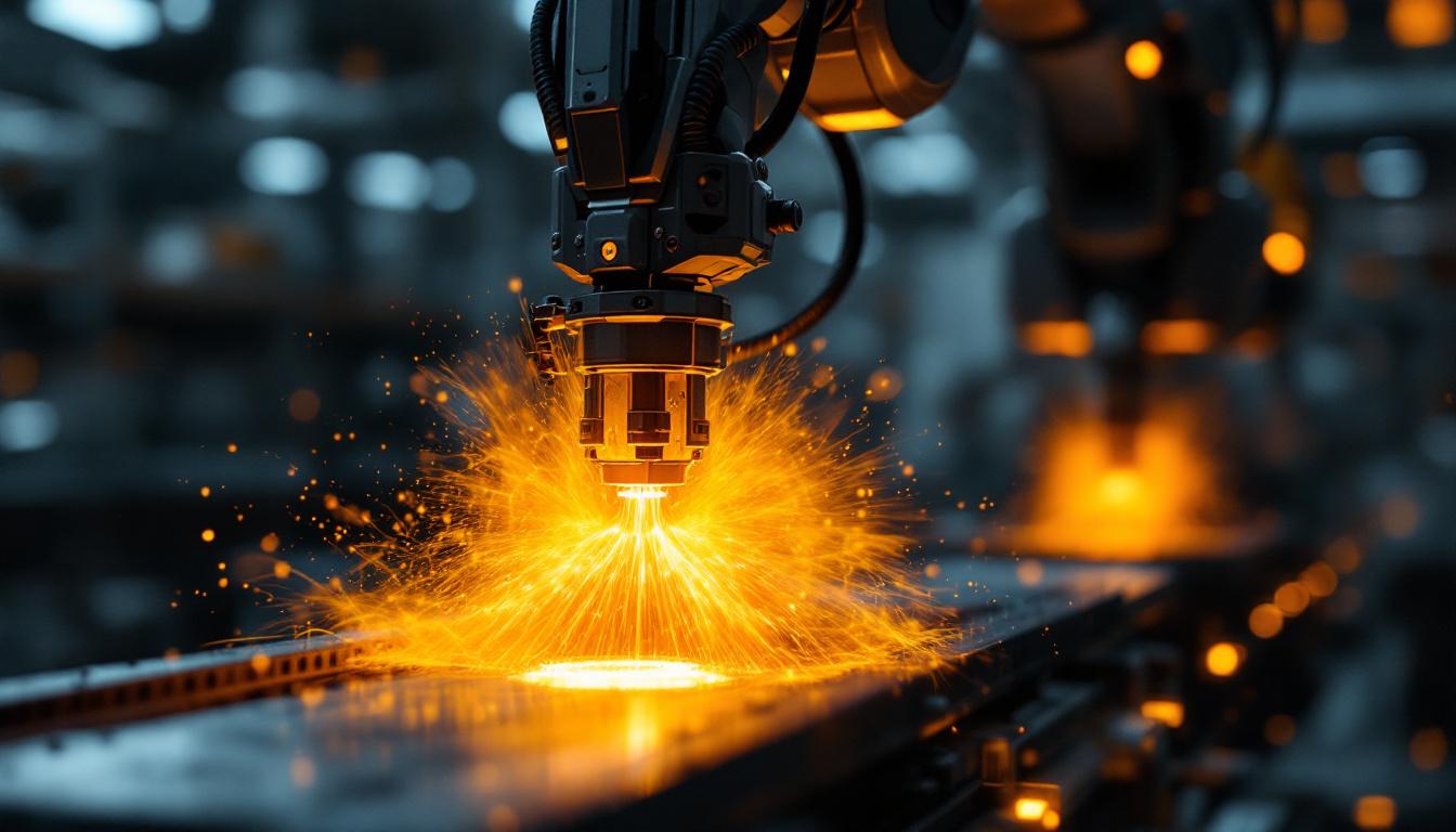 A photograph of a modern industrial robot in action