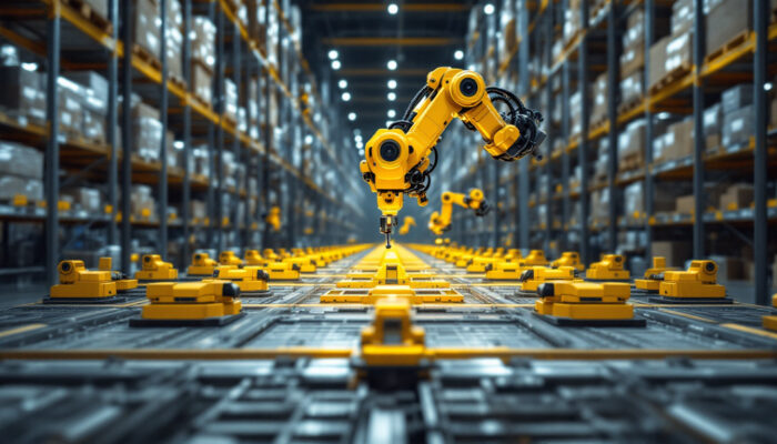 A photograph of a kiva amazon robotics system in action