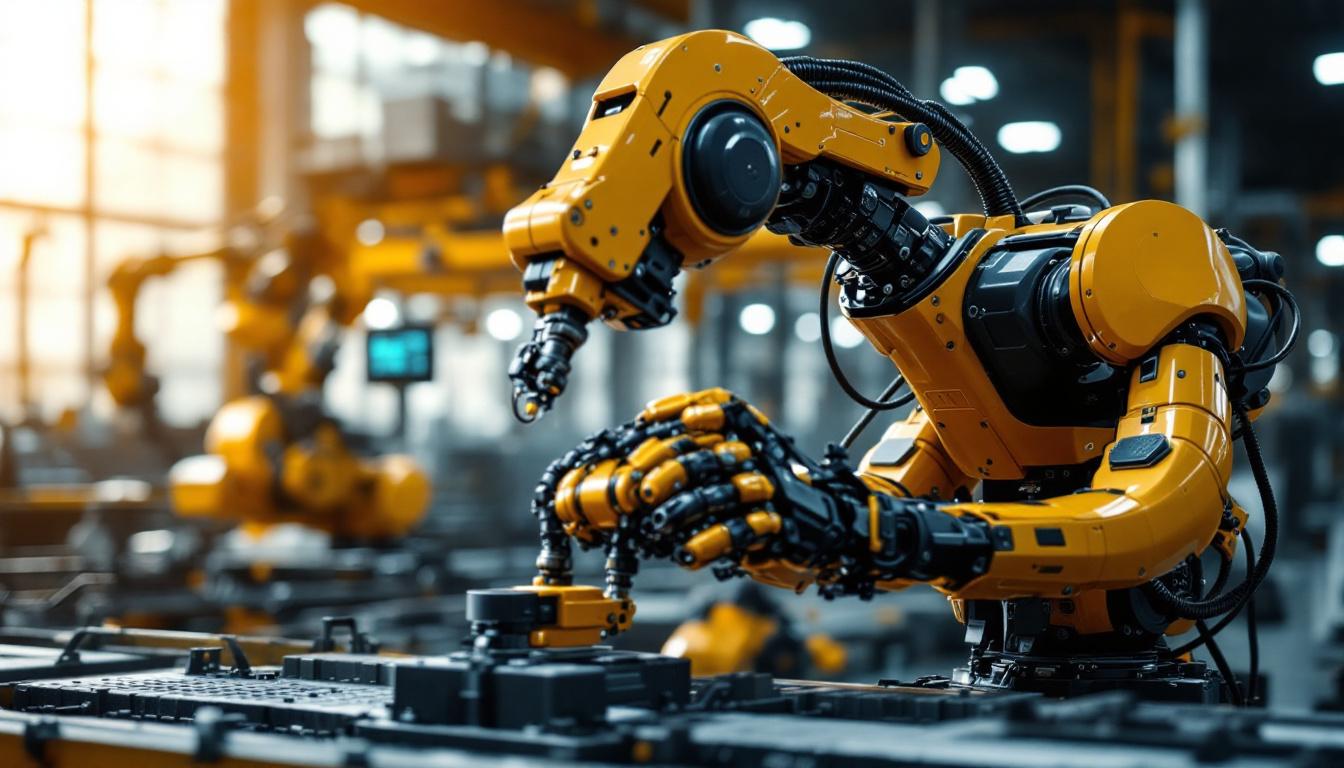 A photograph of a sleek industrial robot in action