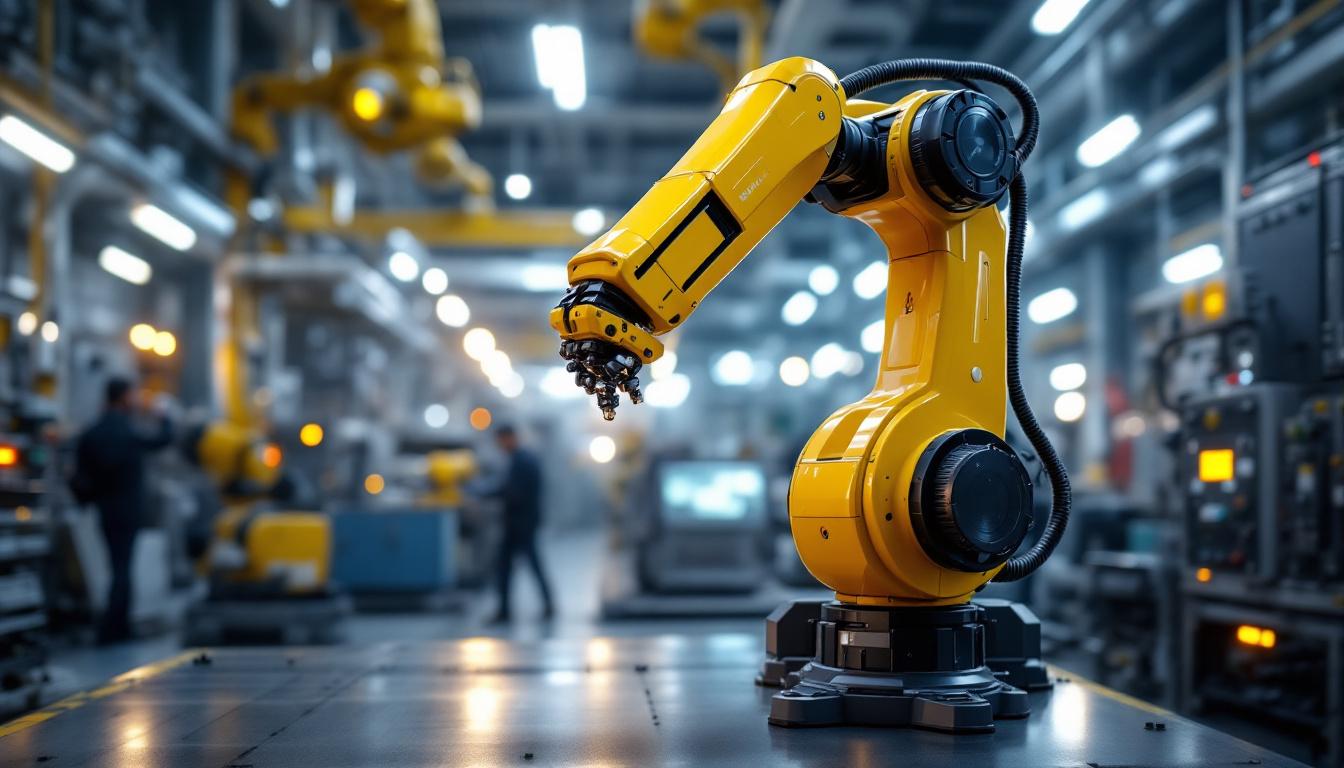 A photograph of a high-tech industrial robotic arm in action within a nuclear facility