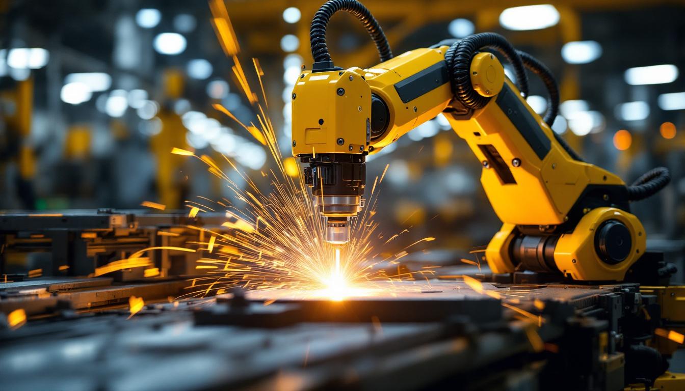 A photograph of a high-tech industrial robot in action