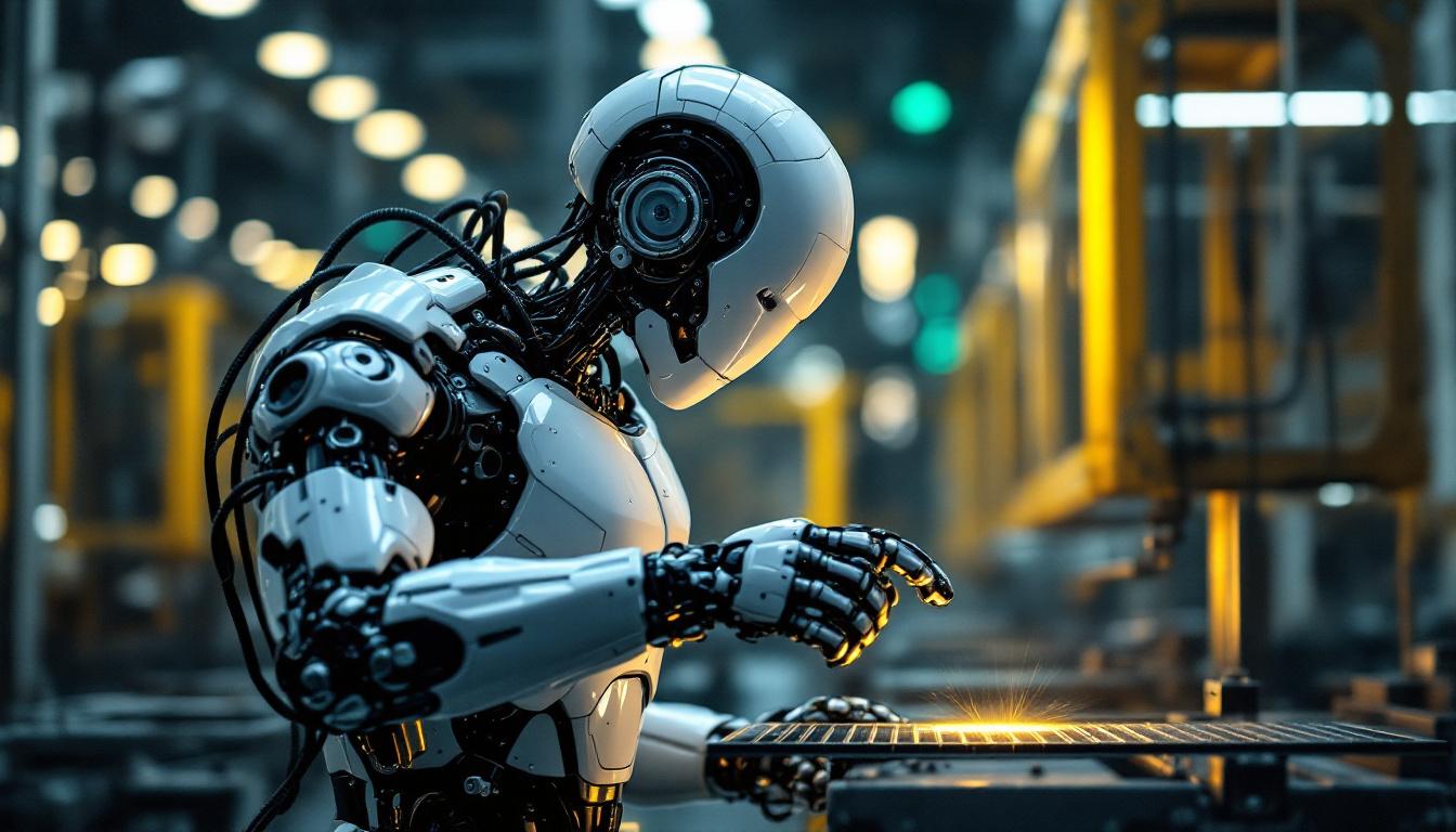 A photograph of a sleek industrial robot in action