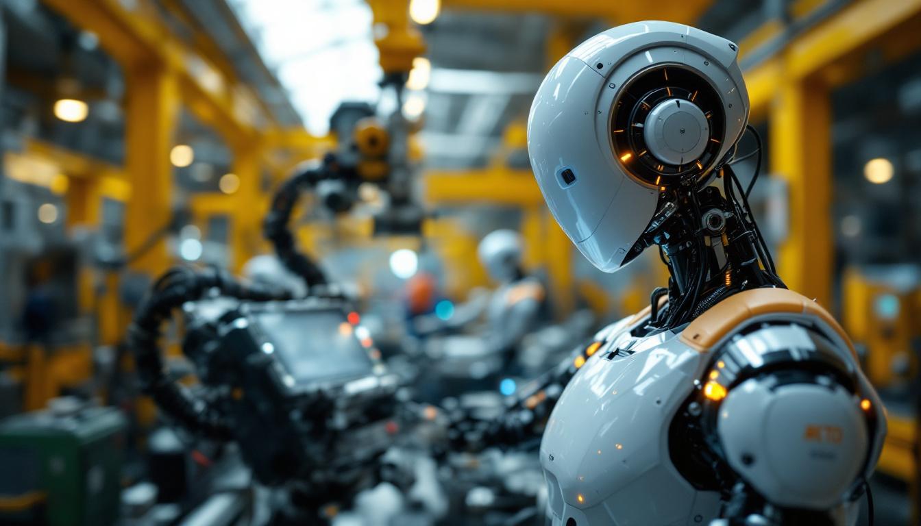 A photograph of a sleek industrial robot in action