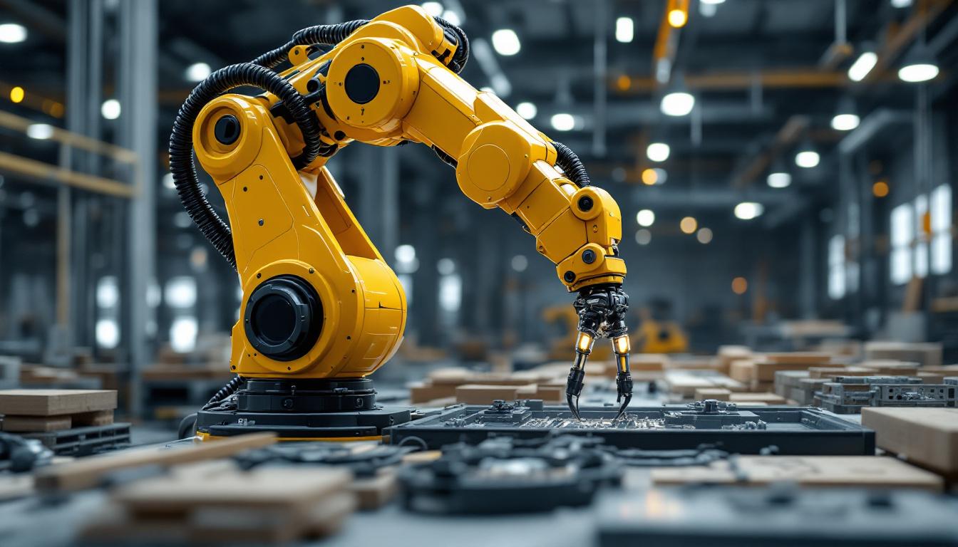 A photograph of a sleek industrial robotic arm in action