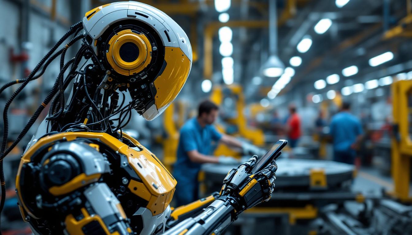 A photograph of a sleek industrial robot in action