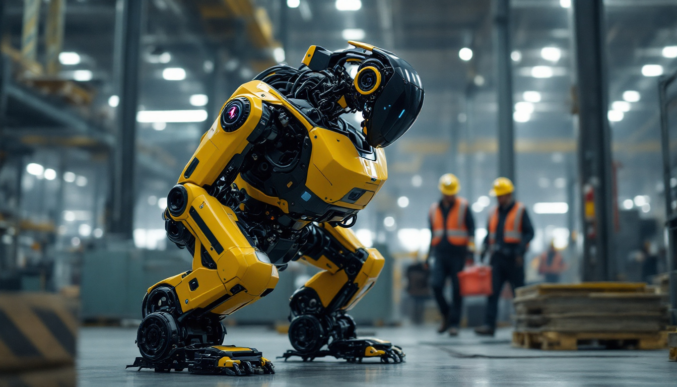 A photograph of capture a photograph of boston dynamics' atlas robot in action within an industrial setting
