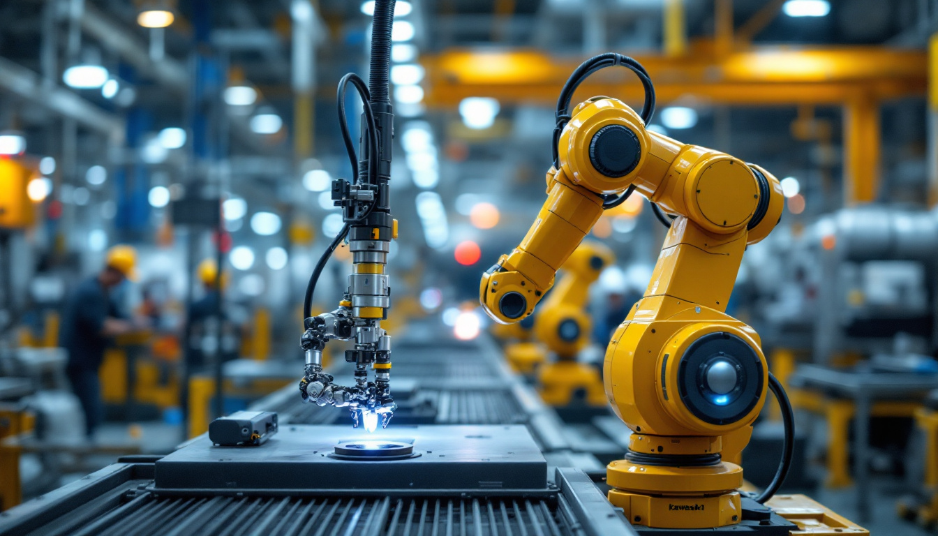 A photograph of a kawasaki industrial robot in action