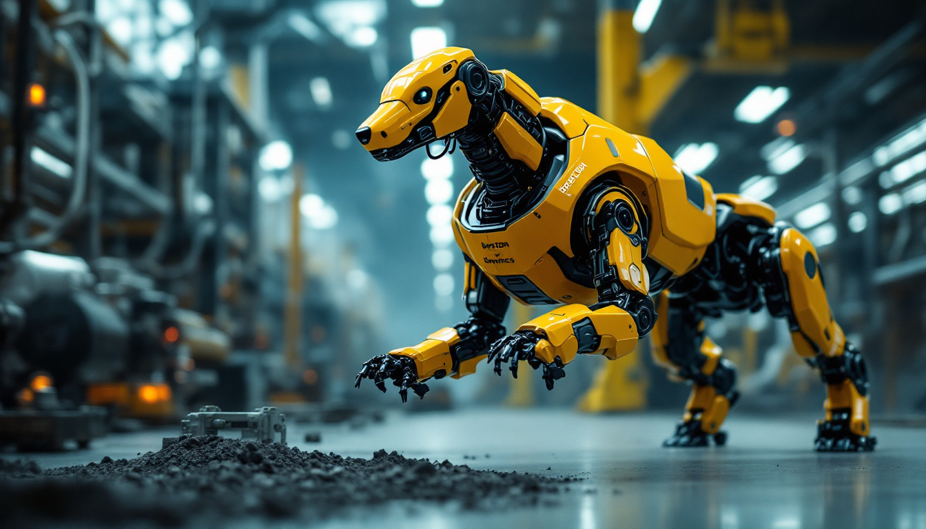 A photograph of a boston dynamics robot dog in action within an industrial setting