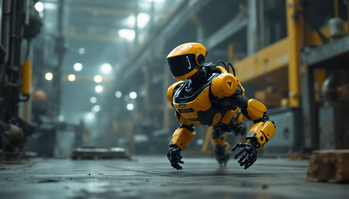A photograph of capture a photograph of the boston dynamics spot robot in an industrial setting