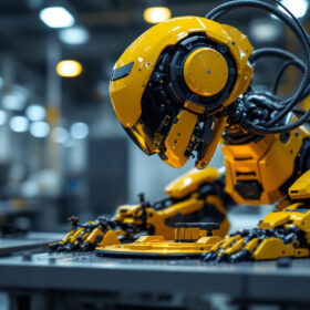 A photograph of a sophisticated industrial robot in action