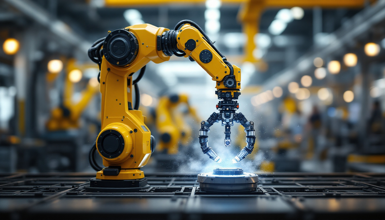 A photograph of a sleek industrial robotic arm in action