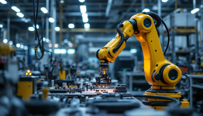 A photograph of capture a photograph of the universal robots ur5 in action within an industrial setting