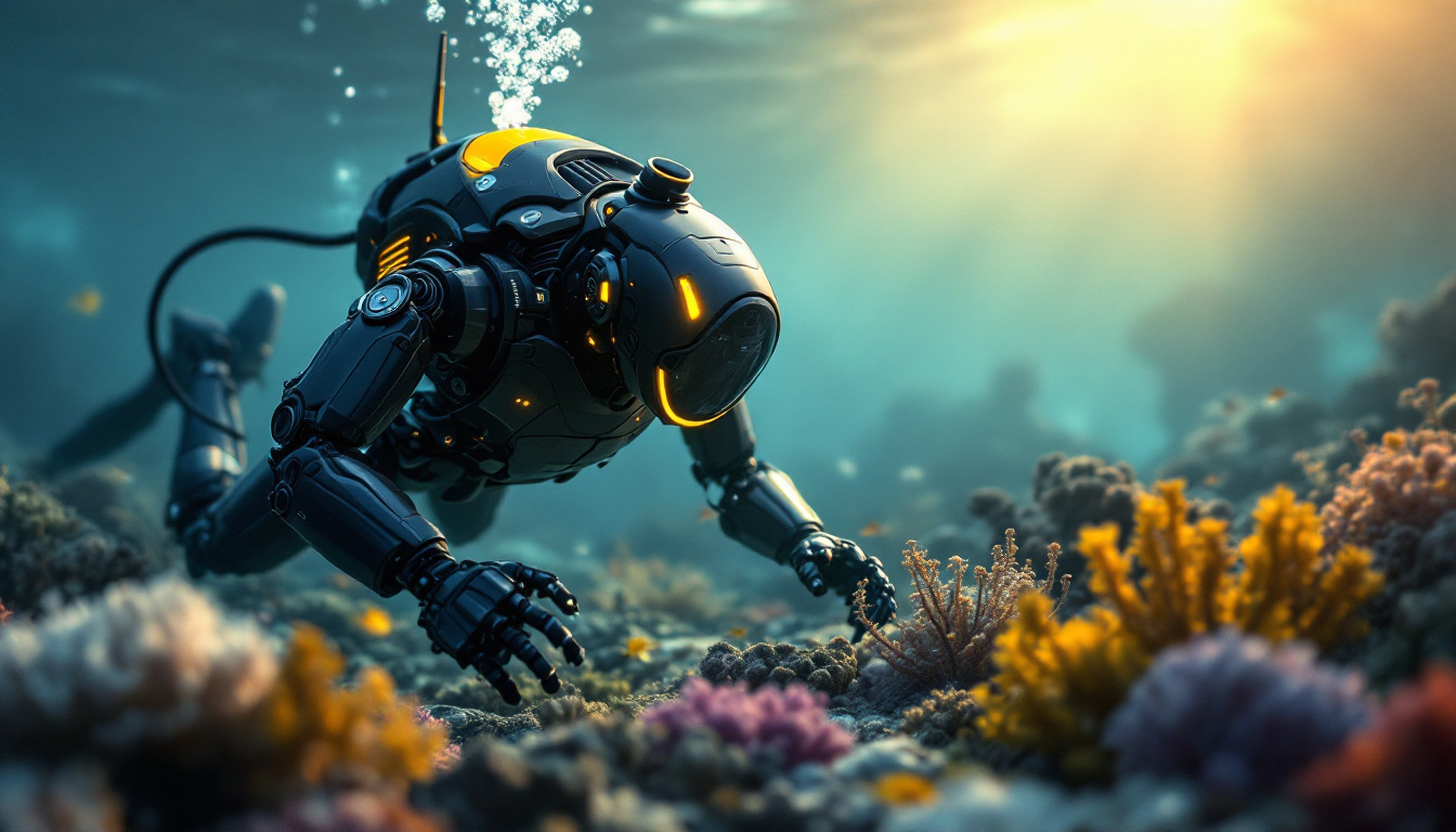 A photograph of a sophisticated underwater robot in action