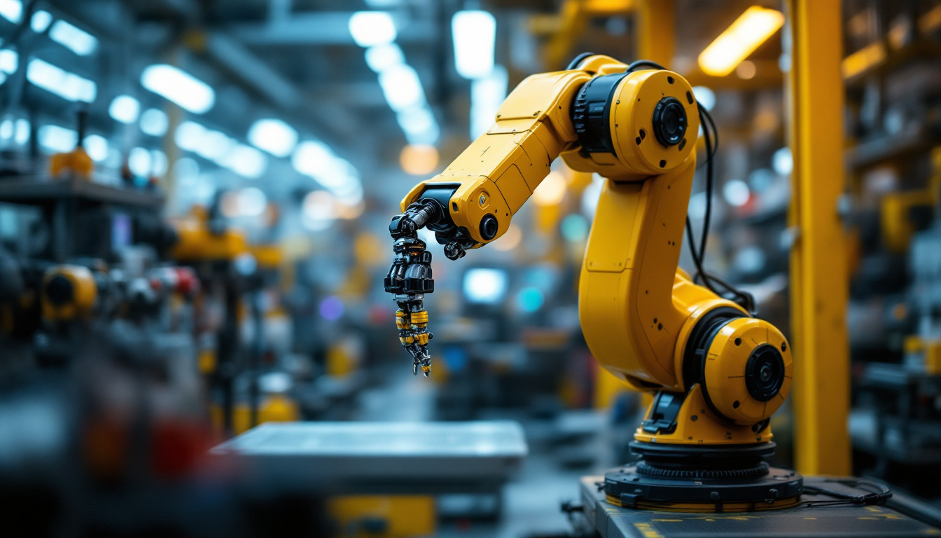 A photograph of a sleek industrial robot arm in action