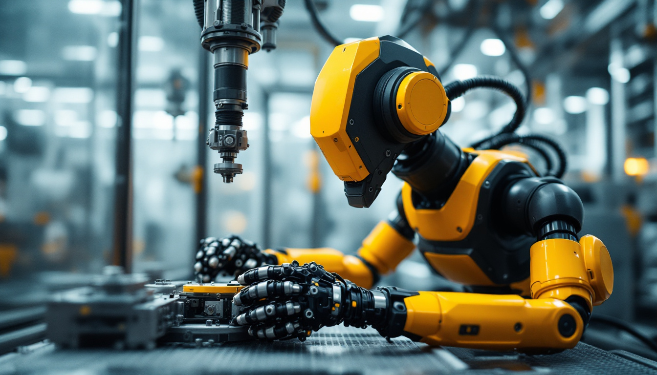 A photograph of capture a photograph of a mir600 industrial robot in action within a manufacturing environment