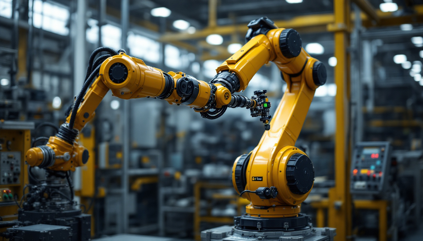 A photograph of a robotic arm in an industrial setting
