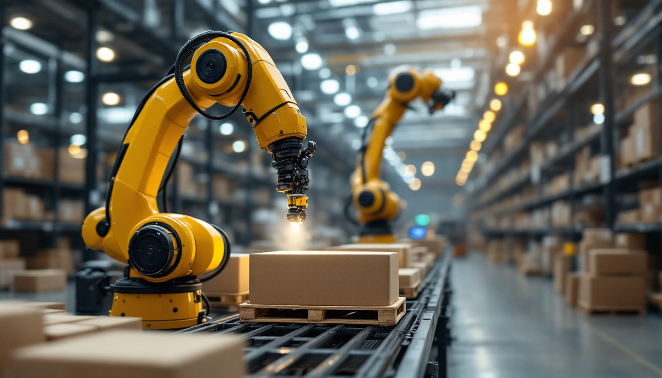 A photograph of a sleek industrial robotic arm in action