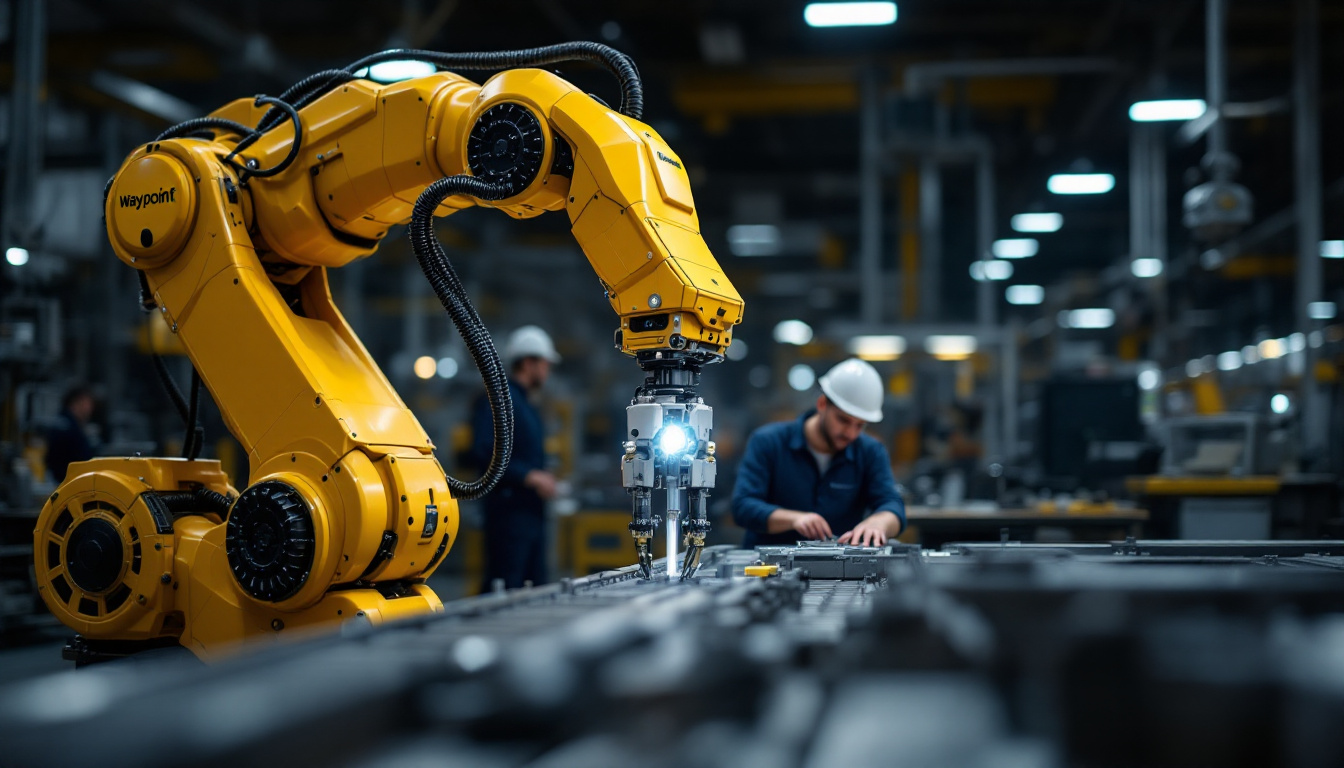 A photograph of a waypoint robotics industrial robot in action within a manufacturing environment