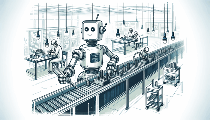 A collaborative robot working alongside a light assembly line