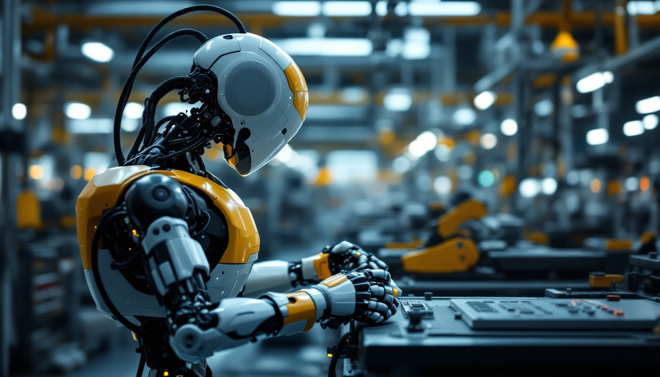 A photograph of a modern industrial robot in action on a factory floor