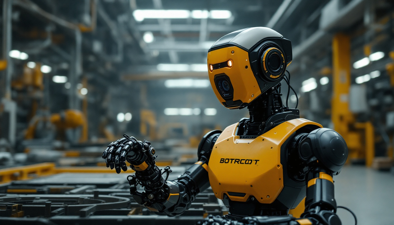 A photograph of capture a photograph of the boston dynamics spot robot in action within an industrial setting