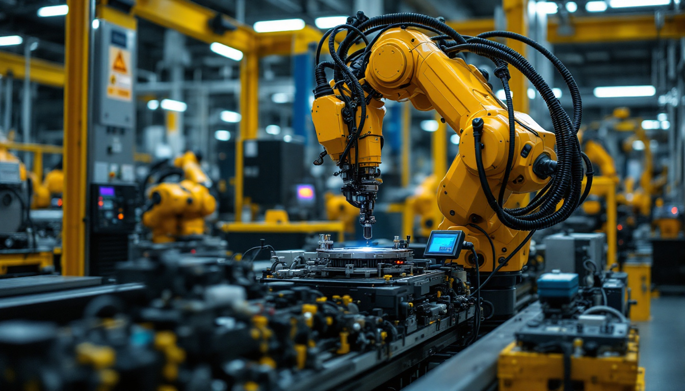 A photograph of a kawasaki industrial robot in action within a manufacturing environment