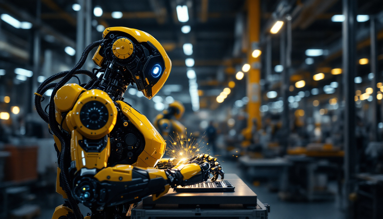 A photograph of a sleek industrial robot in action