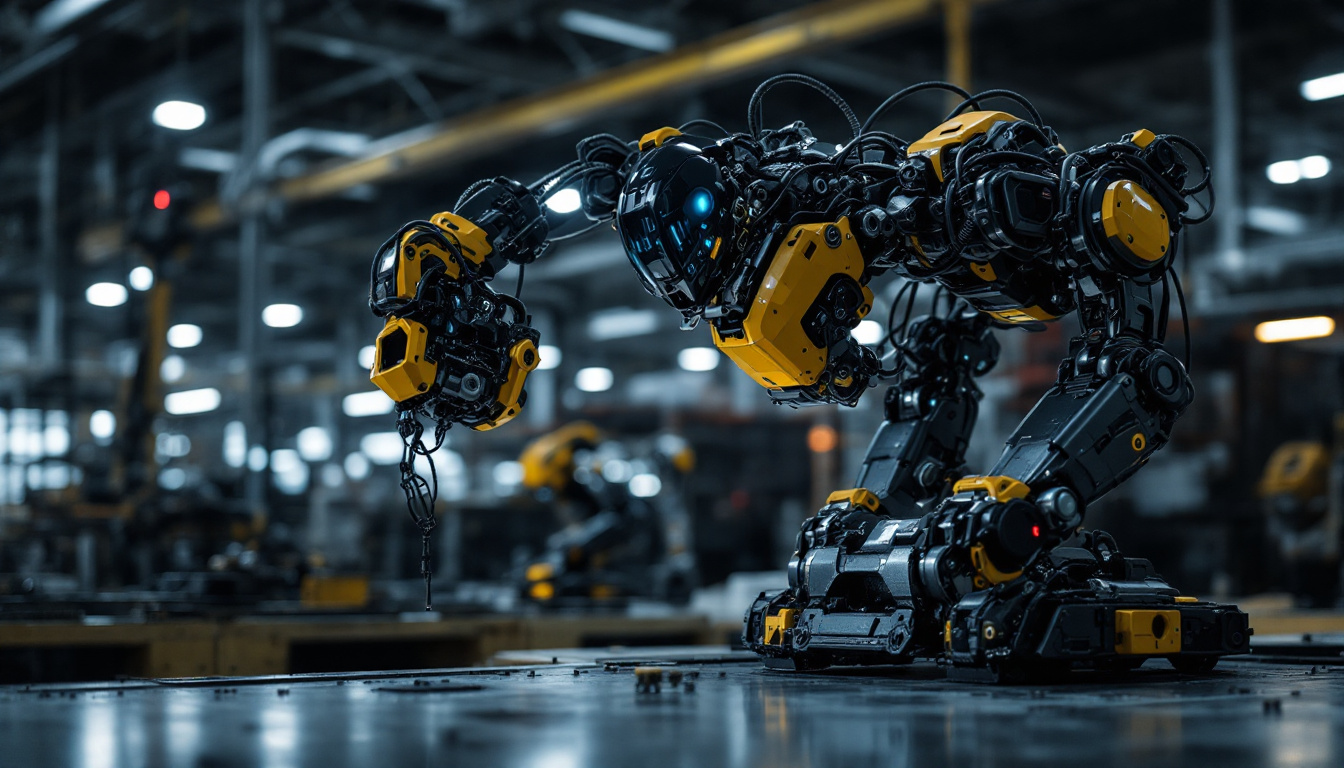 A photograph of capture a photograph of a boston dynamics robot in action within an industrial setting