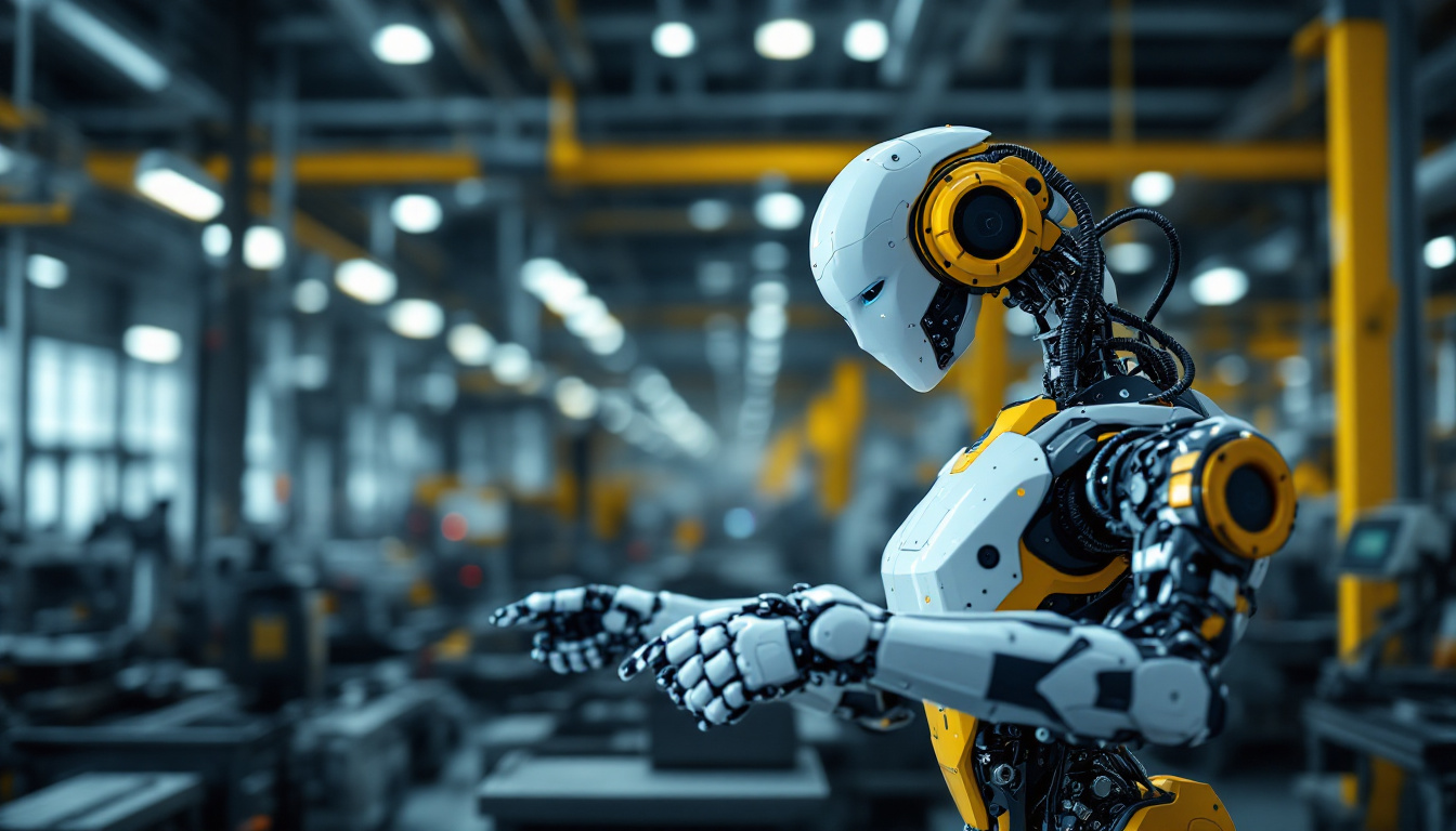 A photograph of a modern industrial robot in action within a factory setting