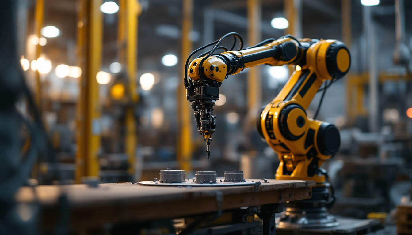 A photograph of a mobile manipulator robot in action within an industrial setting