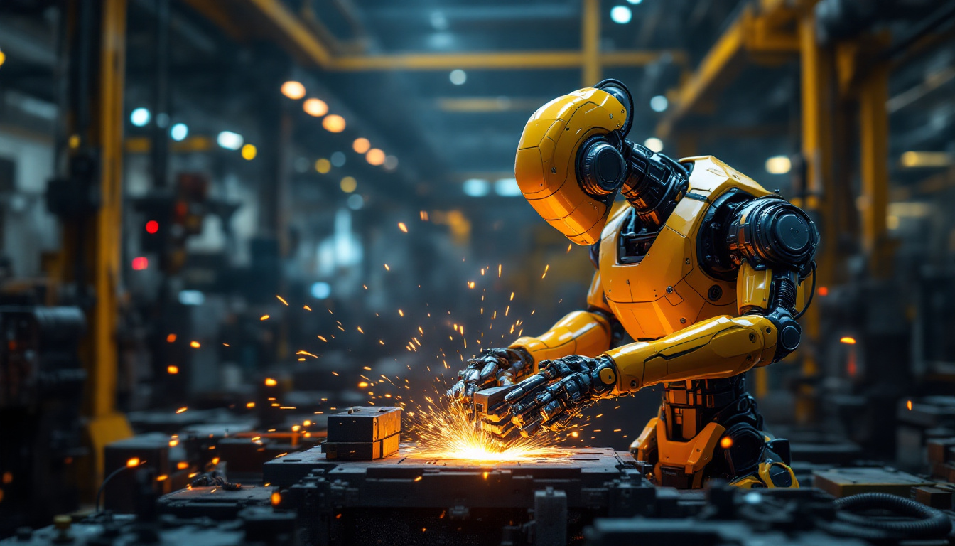 A photograph of a high-tech industrial robot in action