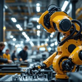 A photograph of a mir500 industrial robot in action within a modern manufacturing environment